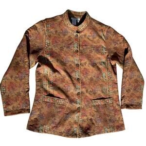 Coldwater Creek Womens Large Curtain Blazer Beige Floral Printed